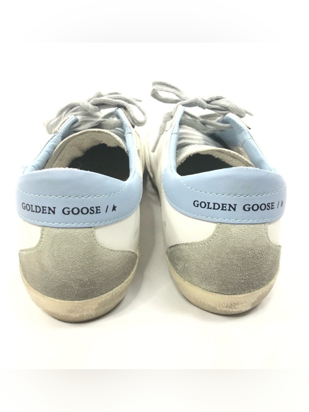 Authentic Golden Goose White Leather Sneakers with Gray Star and Light Blue Heel - Picture 2 of 3